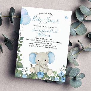 Stoffige blauwe waterverf Cute Olifant Baby Shower Kaart
