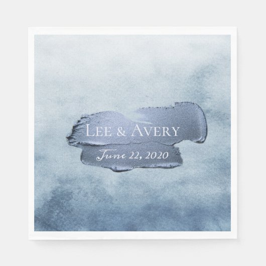 Stoffige Blauwe Waterverf en Acryl Servet (Voorkant)