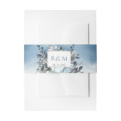 Stoffige Blauwe Waterverf en Bloemen, Bruiloft Ini Uitnodigingen Wikkel (Voorkant Voorbeeld)