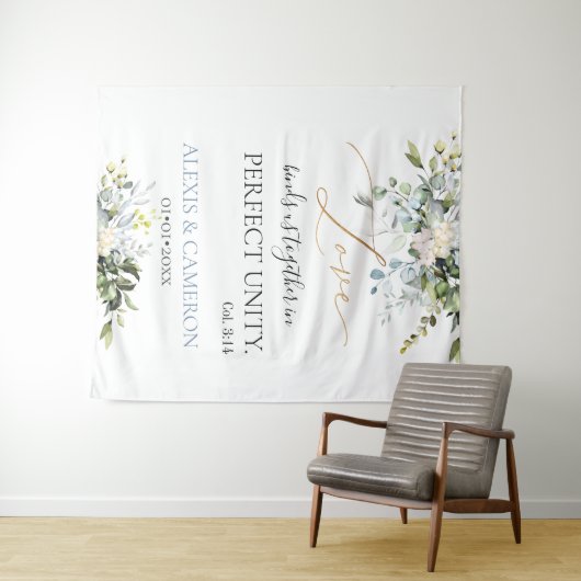 Stoffige blauwe waterverf Eucalyptus, Kol. 3:14 Wandkleed (In Situ (horizontaal))