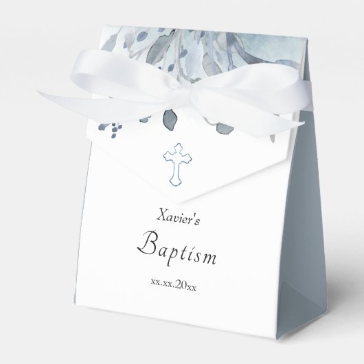 stoffige blauwe waterverf | gunstbox voor de doop bedankdoosjes (Voorkant Zijde)