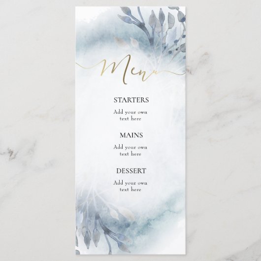 stoffige blauwe waterverf Menu (Voorkant)