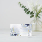 Stoffige blauwe waterverf rozen visitekaartje (Staand voorkant)