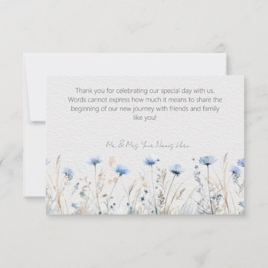 Stoffige Blauwe Weide Bloemen Moderne Trouwdag Bedankkaart (Achterkant)