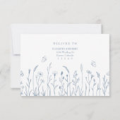 Stoffige Blauwe Wildbloemen en Butterfiles RSVP-ka Bedankkaart (Achterkant)