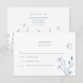 Stoffige Blauwe Wildbloemen en Butterfiles RSVP-ka Bedankkaart (Voorkant / Achterkant)