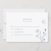 Stoffige Blauwe Wildbloemen en Butterfiles RSVP-ka Kaart (Voorkant)