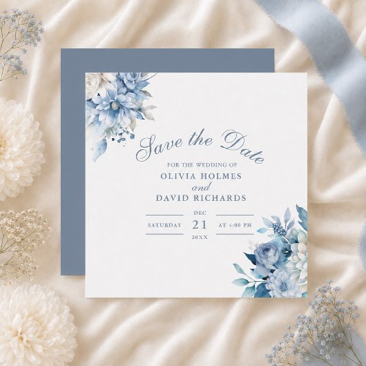 Stoffige Blauwe Wilde Bloem 'Save the Date'-kaart Save The Date