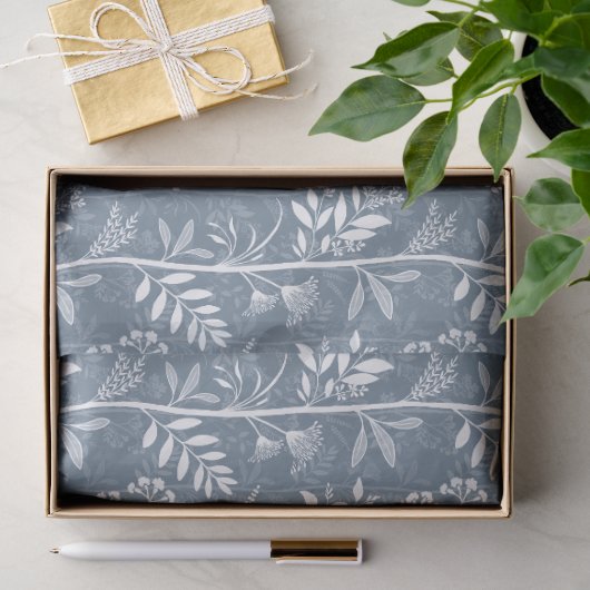 Stoffige Blauwe Wilde Bloem Silhouet Tuin Tissuepapier (Geschenk)