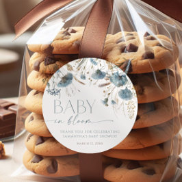 Stoffige blauwe wilde bloemen baby in bloei jongen ronde sticker