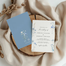 Stoffige Blauwe Wilde Bloemen Monogram Huwelijk