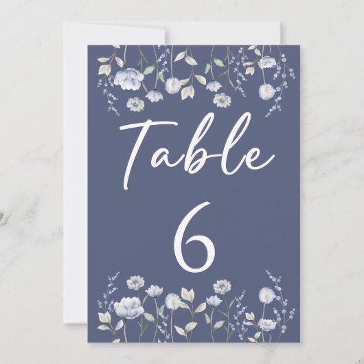 Stoffige blauwe wildflower bruiloft tafel nummers kaart (Voorkant)