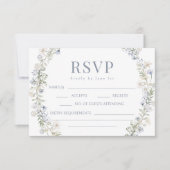 Stoffige blauwe wildflower tuin bruiloft RSVP kaar (Voorkant)