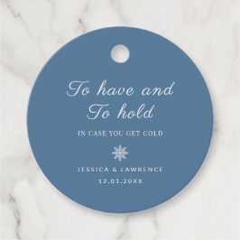 Stoffige blauwe winter bruiloft dekens voor gasten bedankjes labels