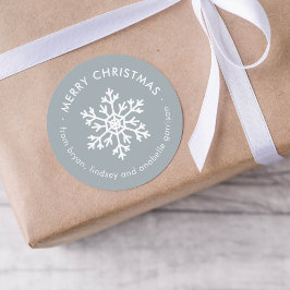 Stoffige Blauwe Winter Sneeuwvlok Kerst Cadeautag Ronde Sticker
