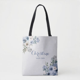 Stoffige blauwe witte bloem bruid stam tote tas