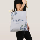 Stoffige blauwe witte bloem bruid stam tote tas (Dichtbij)