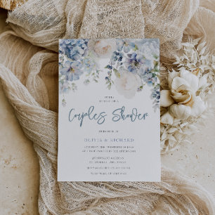 Stoffige Blauwe & Witte Bloemenkoppel Shower Kaart