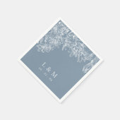 Stoffige blauwe witte bloemige monogram trouw serv servet (Hoek)