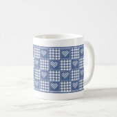 Stoffige blauwe witte Buffalo geruite patchwork ha Koffiemok (Voorkant rechts)