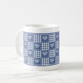 Stoffige blauwe witte Buffalo geruite patchwork ha Koffiemok (Voorkant links)