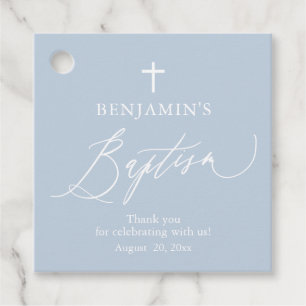 Stoffige blauwe witte kruis jongen doop favor tags bedankjes labels