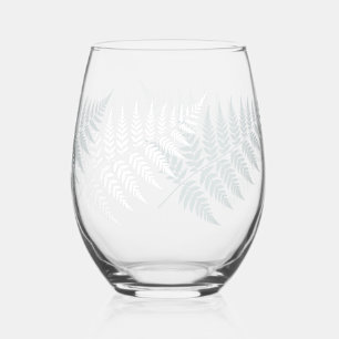 Stoffige Blauwe Witte Varens Botanische Silhouet Wijnglas Zonder Voet