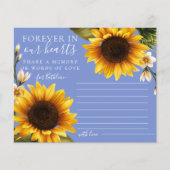 Stoffige blauwe zonnebloemen delen een herdenkings (Voorkant)