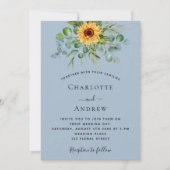 Stoffige blauwe zonnebloemen groen luxe bruiloft kaart (Voorkant)