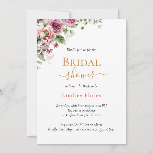 Stoffige Bloemblush Roze Elegant Goud Vrijgezellen Kaart (Voorkant)