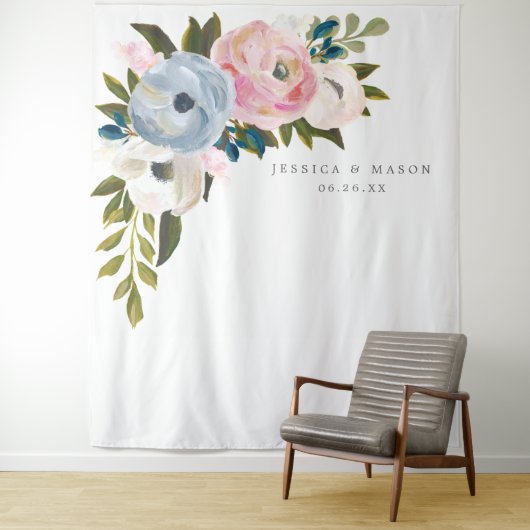 Stoffige bloemen bruiloft achtergrond foto booth wandkleed (In situ)