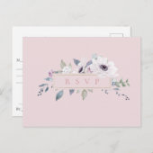 Stoffige bloemenframe Blush bruiloft RSVP nummerve Uitnodiging Briefkaart (Voorkant / Achterkant)