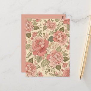 Stoffige Bloemige Muze - Stofrozen Salie Batik Sti Briefkaart