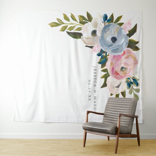Stoffige Bloemige Trouw Achtergrond Fotocabine Wandkleed (In Situ (horizontaal))