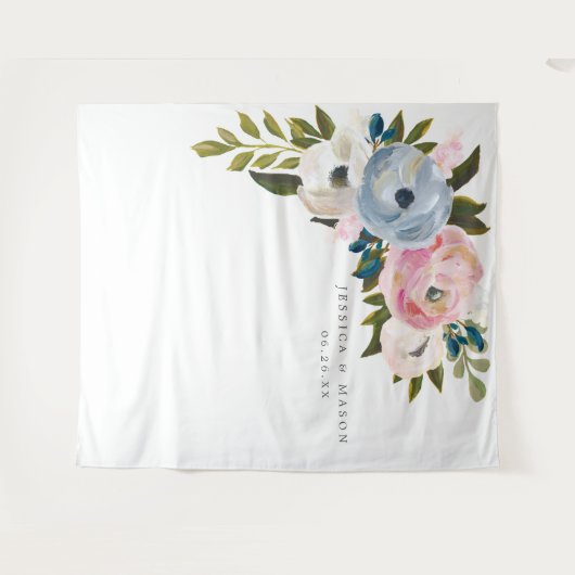 Stoffige Bloemige Trouw Achtergrond Fotocabine Wandkleed (Voorkant (horizontaal))