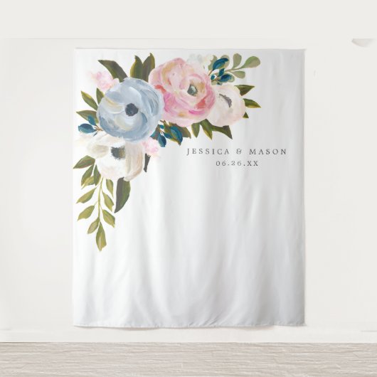 Stoffige Bloemige Trouw Achtergrond Fotocabine Wandkleed (Voorkant)