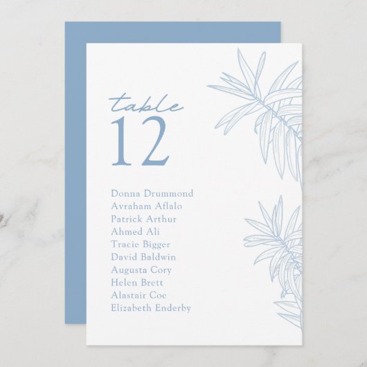 Stoffige Blue Modern Botanische Tafel Zitplaatsen  (Voorkant / Achterkant)