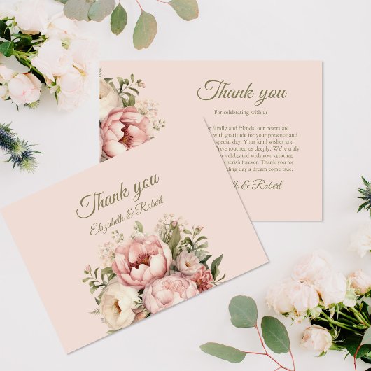 Stoffige Blush Bloemen Bruiloft Bedankkaart