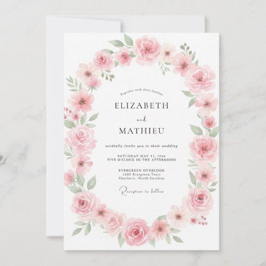 Stoffige Blush Loofwerk Eucalyptus Bruiloft Kaart (Voorkant)