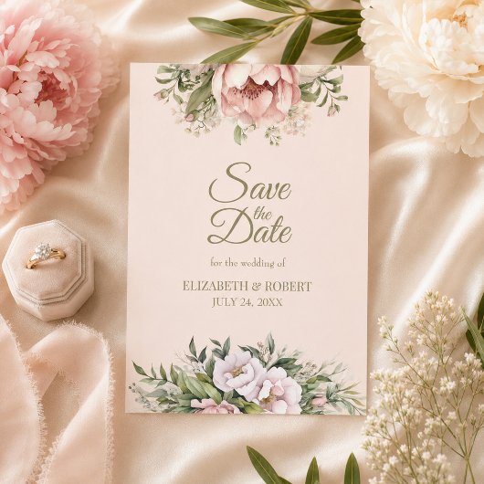 Stoffige Blush Pioen Save the Date