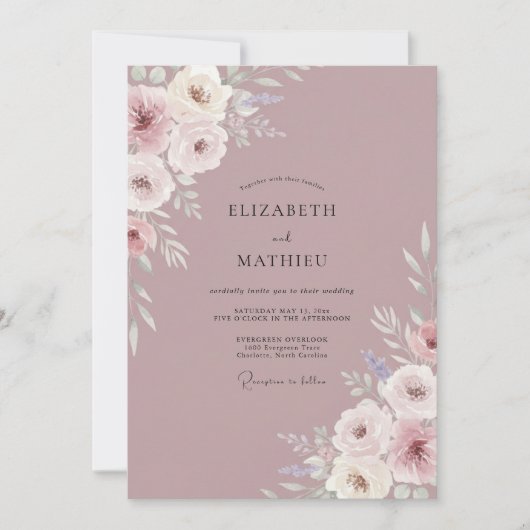 Stoffige Blush Ranunculus Eucalyptus Bruiloft Kaart (Voorkant)