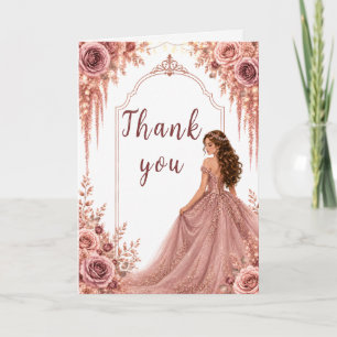 Stoffige Blush Roze Bloemige Sweet Sixteen Feest Bedankkaart