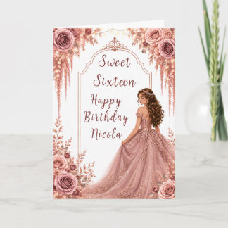 Stoffige Blush Roze Bloemige Sweet Sixteen Feest Kaart