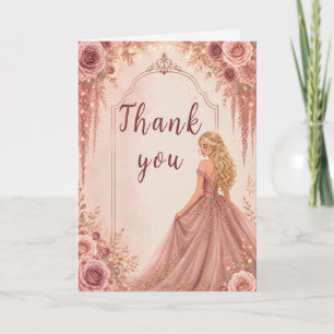 Stoffige Blush Roze Bloemrijke Sweet Sixteen Feest Bedankkaart