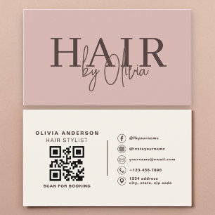 Stoffige Blush Roze Haarstylist QR-code Visitekaartje