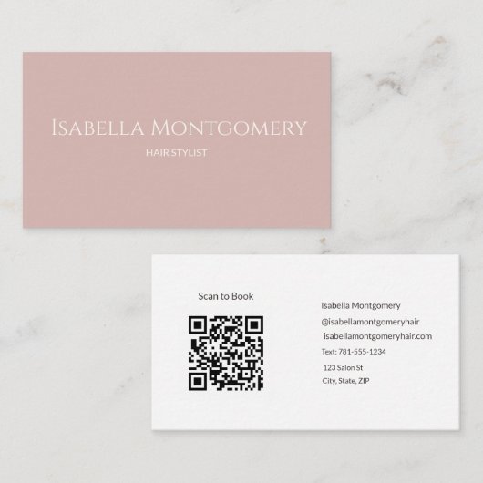 Stoffige Blush Roze Haarstylist QR Code Zakelijk Visitekaartje (Voorkant / Achterkant)