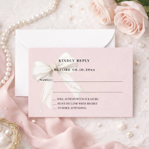 Stoffige blush roze ivoor lint reactie RSVP Notitiekaartje