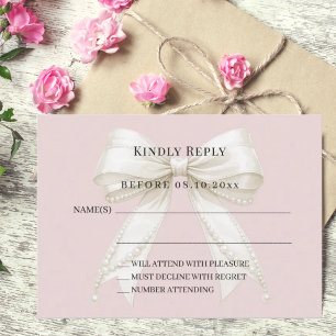 Stoffige blush roze ivoor lint respons RSVP Notitiekaartje