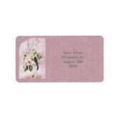 Stoffige Bourgogne Magnolia Bloesems Bruiloft Etiket (Voorkant)