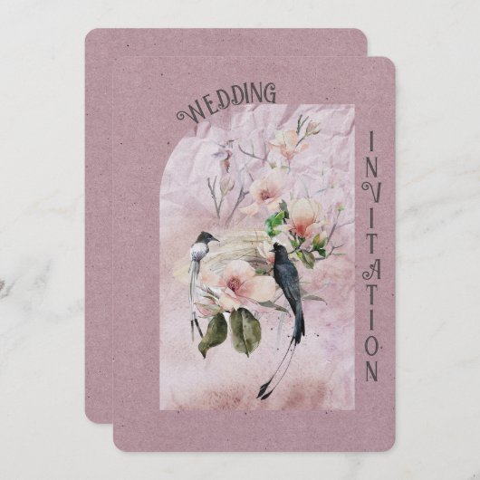 Stoffige Bourgogne Magnolia Bloesems en Vogels Bru Kaart (Voorkant / Achterkant)